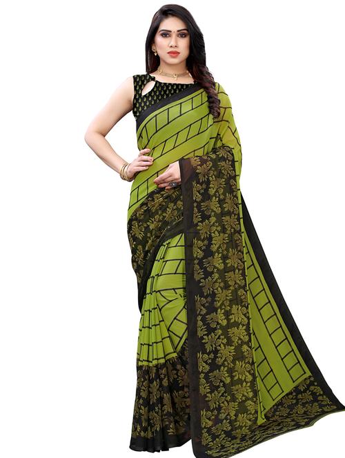 floral printed saree with blouse - 17496718 - Very Small Image - 1