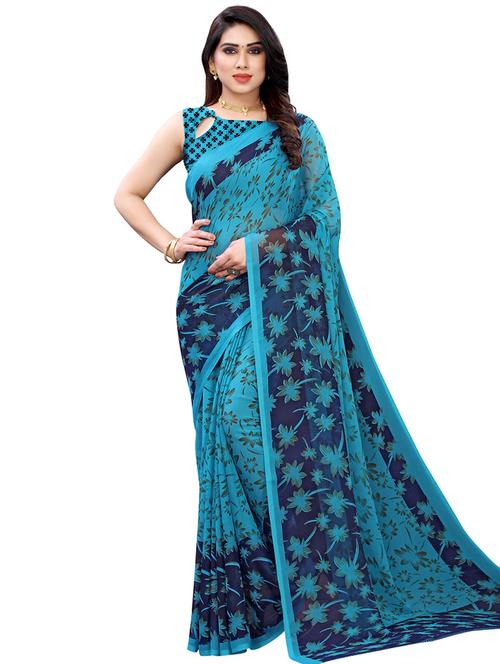 floral printed saree with blouse - 17496725 - Very Small Image - 1