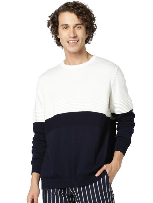 navy blue color block pullover - 17496728 - Very Small Image - 1