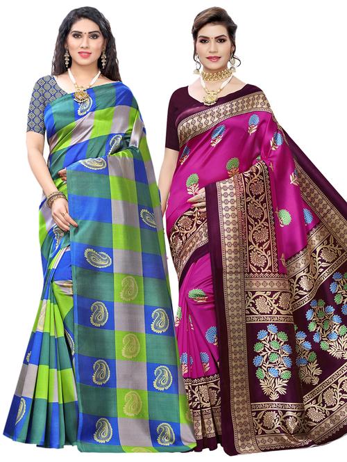 set of 2pcs combos saree with blouse - 17496837 - Very Small Image - 1