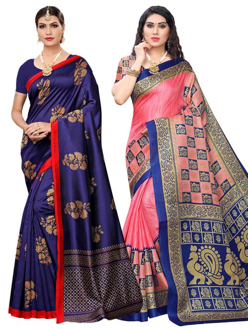 set of 2pcs combos saree with blouse - 17496848 - Very Small Image - 1