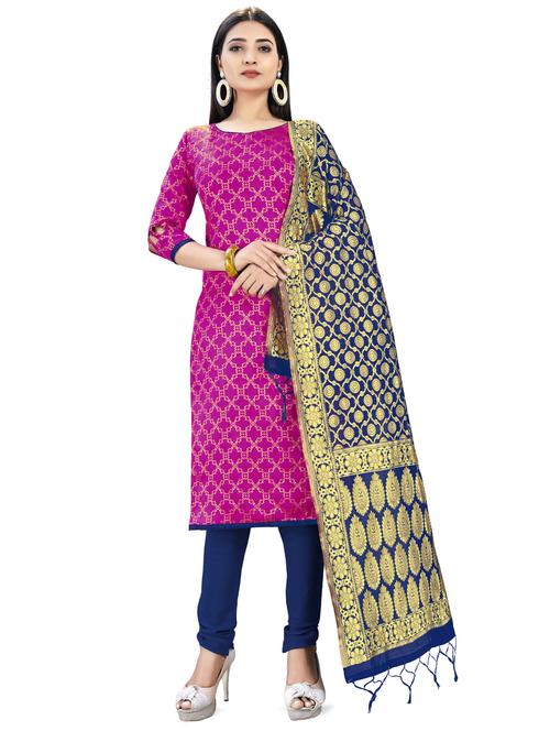 pink silk blend unstitched suit - 17498488 - Very Small Image - 1