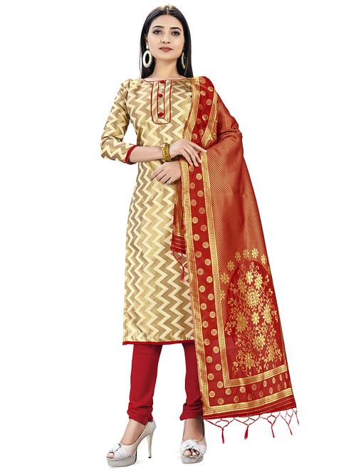 cream silk blend unstitched suit - 17498498 - Very Small Image - 1