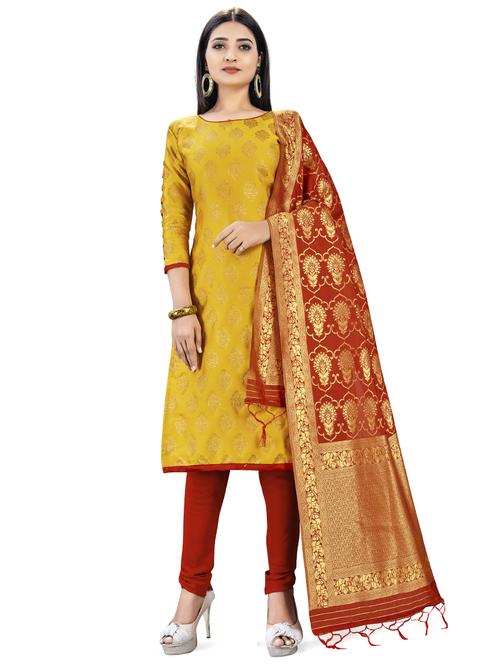 mustard silk blend unstitched suit - 17498504 - Very Small Image - 1