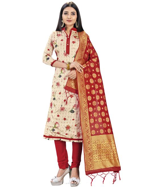cream silk blend unstitched suit - 17498517 - Very Small Image - 1