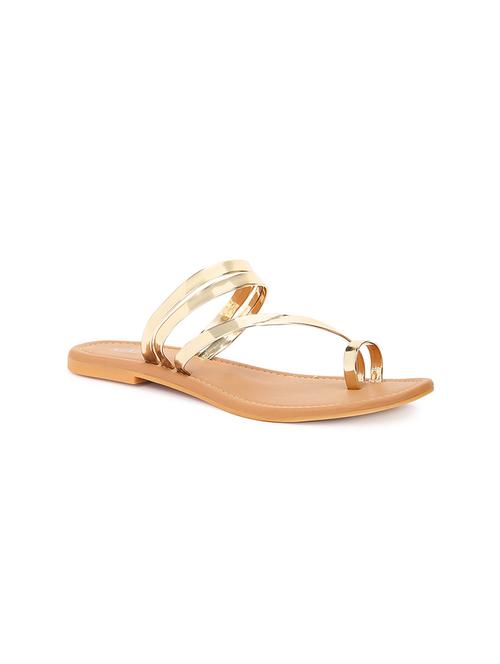 gold leatherette slip on sandals - 17498673 - Very Small Image - 1