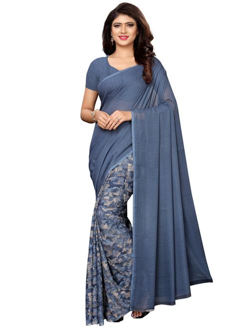 half & half printed saree with blouse - 17499482 - Very Small Image - 1