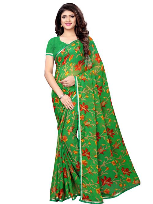 floral printed saree with blouse - 17499488 - Very Small Image - 1
