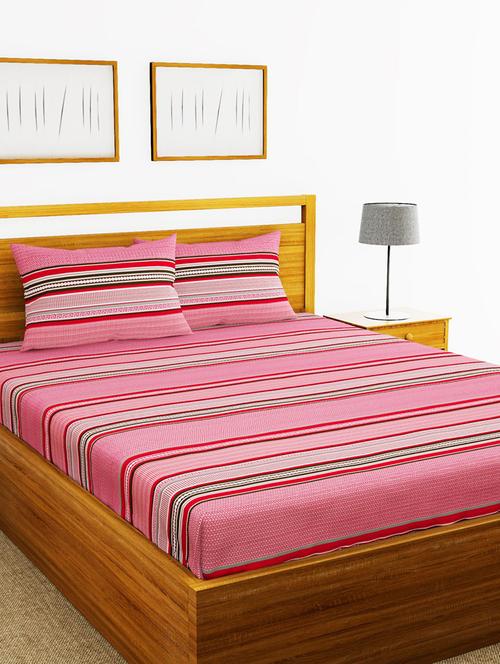 lorena 110tc 100% cotton double bedsheet with 2 pillow cover -soft-finish fabric -3pc set - 17499733 - Very Small Image - 1