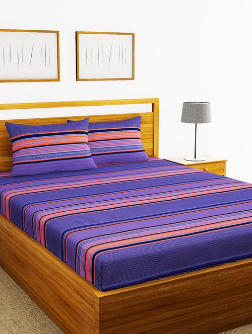 lorena 110tc 100% cotton double bedsheet with 2 pillow cover -soft-finish fabric -3pc set - 17499735 - Very Small Image - 1