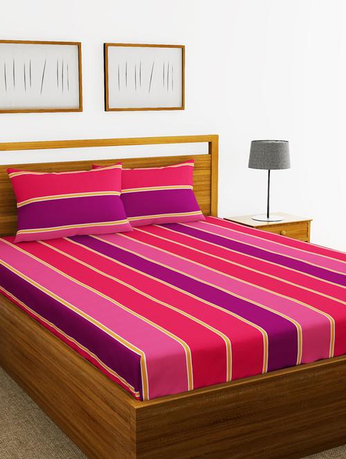 lorena 110tc 100% cotton double bedsheet with 2 pillow cover -soft-finish fabric -3pc set - 17499736 - Very Small Image - 1