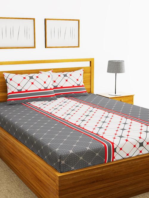 lorena 110tc 100% cotton double bedsheet with 2 pillow cover -soft-finish fabric -3pc set - 17499739 - Very Small Image - 1