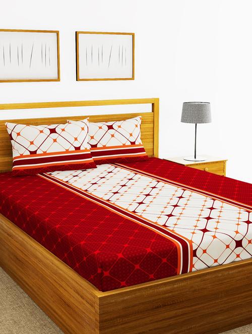 lorena 110tc 100% cotton double bedsheet with 2 pillow cover -soft-finish fabric -3pc set - 17499740 - Very Small Image - 1