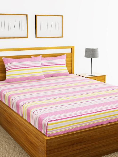 lorena 110tc 100% cotton double bedsheet with 2 pillow cover -soft-finish fabric -3pc set - 17499786 - Very Small Image - 1
