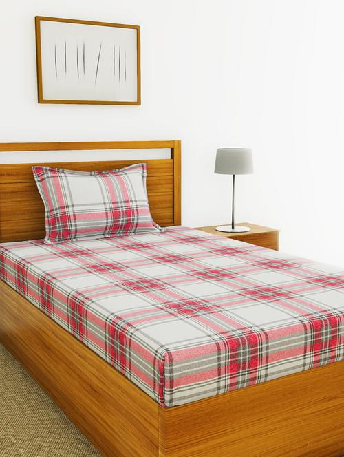 lorena 110tc 100% cotton single bedsheet with 1 pillow cover - soft-finish fabric -2pc set - 17499789 - Very Small Image - 1