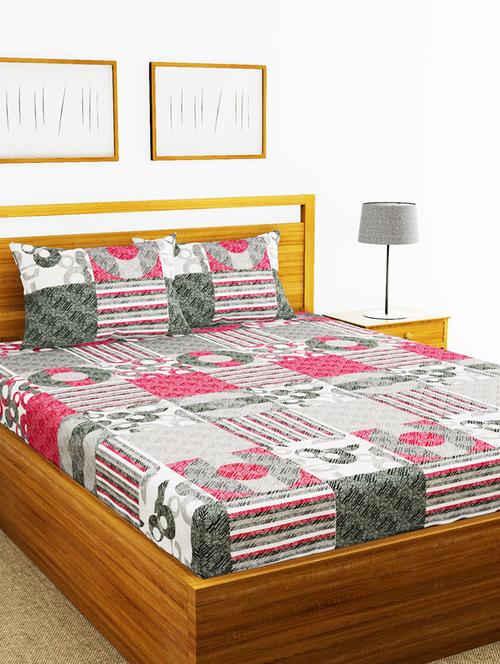 lorena 110tc 100% cotton double bedsheet with 2 pillow cover -soft-finish fabric -3pc set - 17499848 - Very Small Image - 1