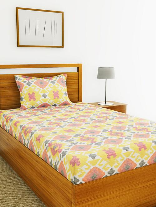 lorena 110tc 100% cotton single bedsheet with 1 pillow cover - soft-finish fabric -2pc set - 17499869 - Very Small Image - 1
