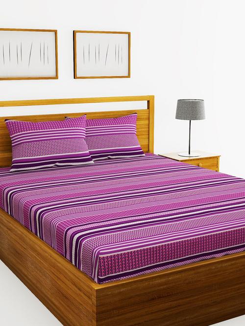 lorena 110tc 100% cotton double bedsheet with 2 pillow cover -soft-finish fabric -3pc set - 17499917 - Very Small Image - 1