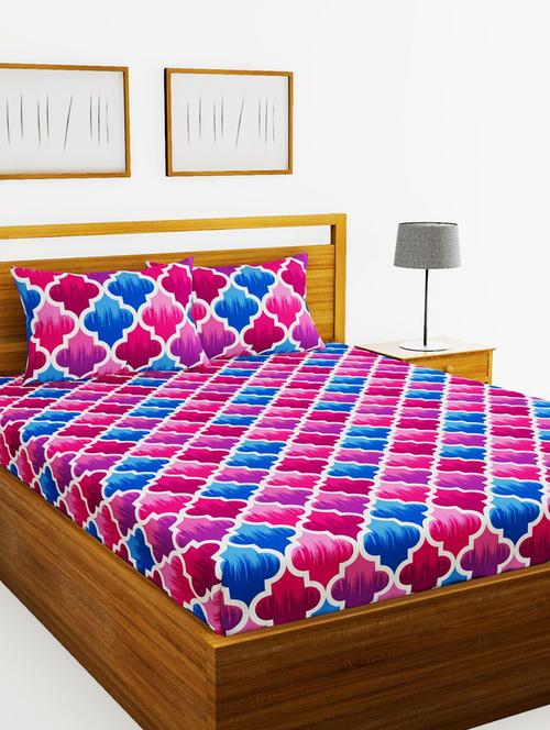 lorena 110tc 100% cotton double bedsheet with 2 pillow cover -soft-finish fabric -3pc set - 17499921 - Very Small Image - 1