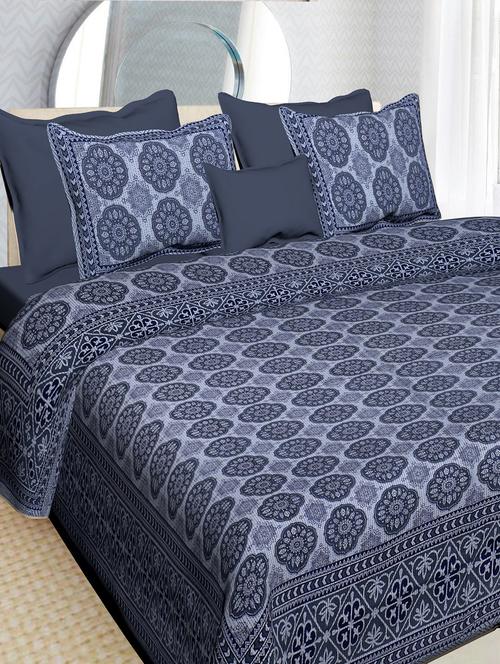 indhome life 100% cotton multicolor jaipuri printed super king size double bedsheet(100 x 108 inches) with two pillow covers - 17500705 - Very Small Image - 1