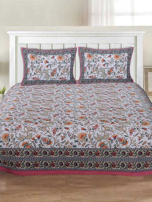 indhome life 100% cotton multicolor jaipuri printed super king size double bedsheet(100 x 108 inches) with two pillow covers - 17500712 - Very Small Image - 1