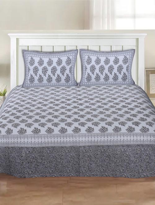 indhome life 100% cotton multicolor jaipuri printed super king size double bedsheet(100 x 108 inches) with two pillow covers - 17500714 - Very Small Image - 1