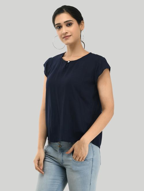 navy blue rayon regular top - 17501475 - Very Small Image - 1