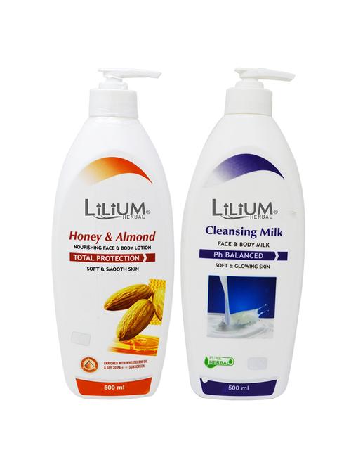 lilium honey & almond nourishing face & body lotion with regular cleansing milk, 500ml each - 17501722 - Very Small Image - 1