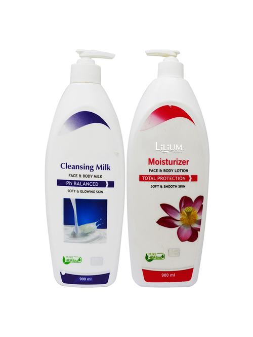 lilium regular moisturizer face & body lotion with cleansing milk, 900ml each - 17501723 - Very Small Image - 1