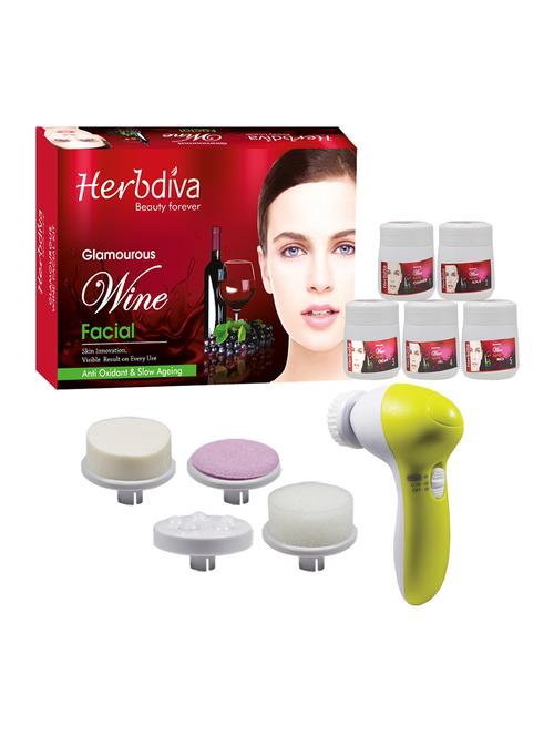 herbdiva glamourous wine facial kit, 500gm with 5in1 face massager - 17501740 - Very Small Image - 1