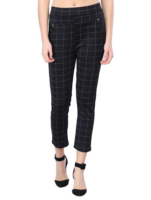high rise checked flat front trousers - 17502110 - Very Small Image - 1
