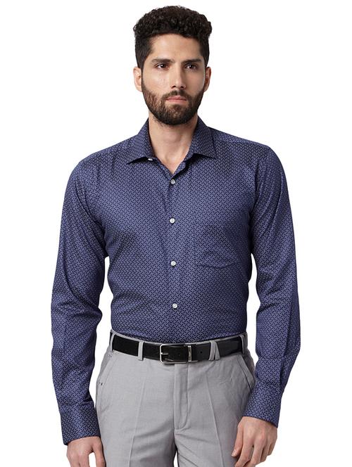 navy blue printed formal shirt - 17502373 - Very Small Image - 1