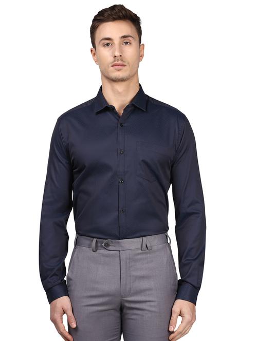 navy blue self design formal shirt - 17502460 - Very Small Image - 1