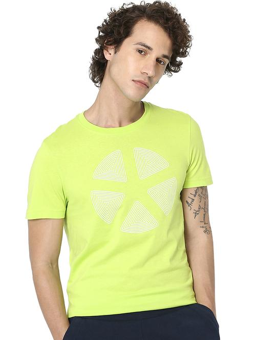 lime green chest print t-shirt - 17502557 - Very Small Image - 1