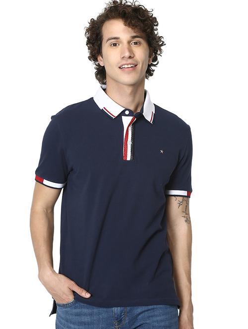 navy blue taped polo t-shirt - 17502600 - Very Small Image - 1