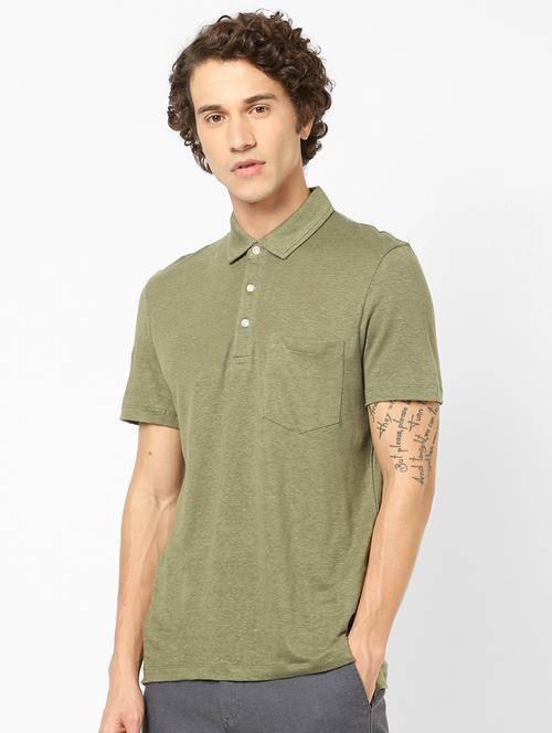 olive green solid collared t-shirt - 17502705 - Very Small Image - 1