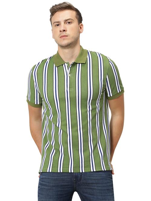 olive green striped polo t-shirt - 17502708 - Very Small Image - 1
