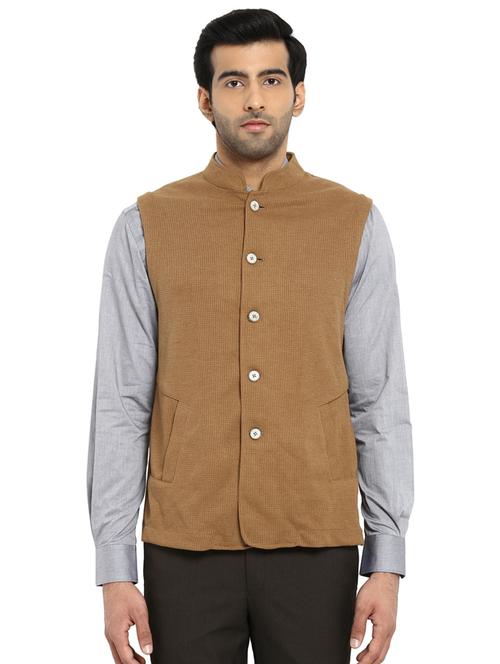 mandarin neck solid nehru jacket - 17502719 - Very Small Image - 1