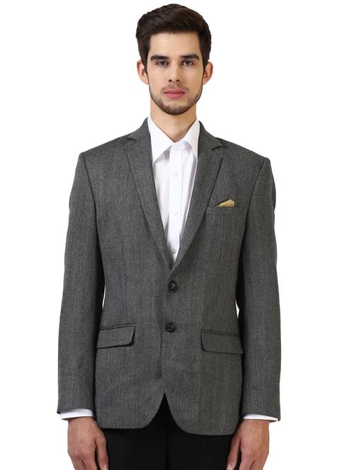 grey textured formal blazer - 17502733 - Very Small Image - 1