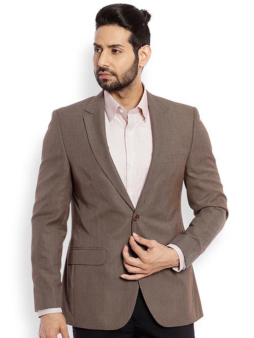 beige self design single breasted formal blazer - 17502779 - Very Small Image - 1