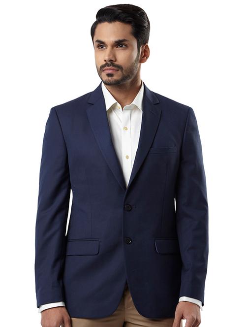 navy blue solid single breasted formal blazer - 17502793 - Very Small Image - 1
