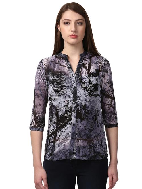 mandarin neck printed top - 17502938 - Very Small Image - 1
