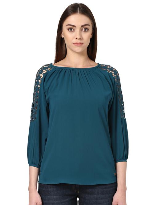 boat neck crochet detail top - 17502976 - Very Small Image - 1