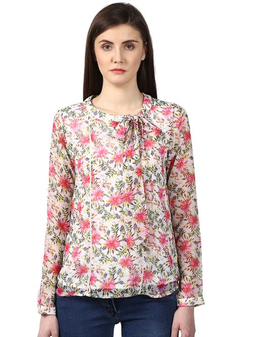 tie up neck floral top - 17503033 - Very Small Image - 1