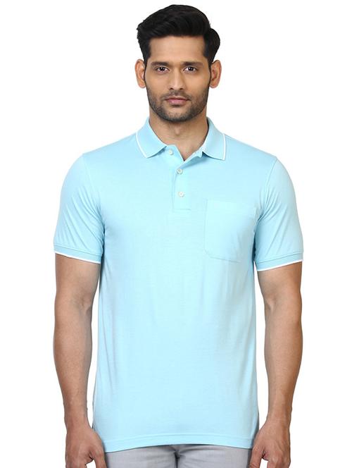 light blue solid polo t-shirt - 17503324 - Very Small Image - 1