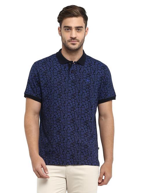navy blue floral polo t-shirt - 17503434 - Very Small Image - 1