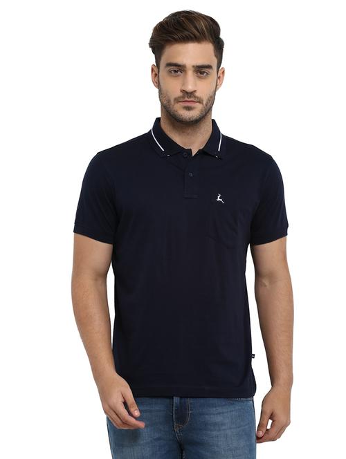 navy blue solid polo t-shirt - 17503692 - Very Small Image - 1