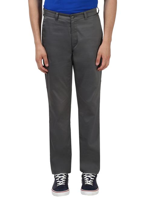 grey solid flat front casual trouser - 17503829 - Very Small Image - 1