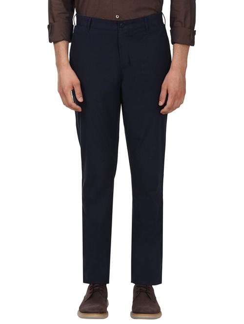 navy blue checkered flat front casual trouser - 17503847 - Very Small Image - 1