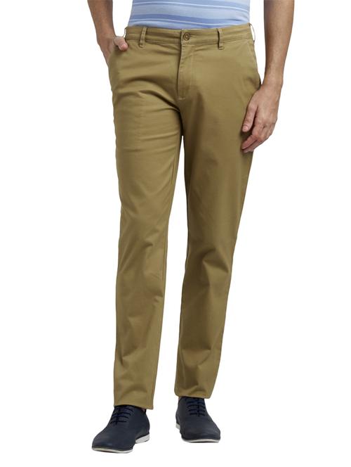 khaki solid flat front casual trouser - 17503868 - Very Small Image - 1